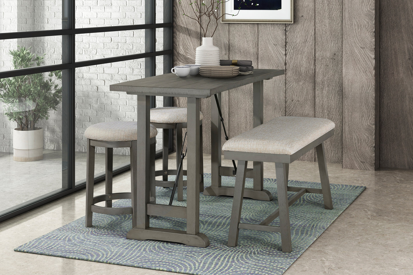 Davenport - Set of 2 - 25" Light Gray Foam Cushioned Counter Height Stools with Industrial Design