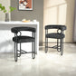 Lynsandra - Set of 2 - 24" Black Chenille Upholstered Bar Stools with Curved Backrest and Black Metal Legs