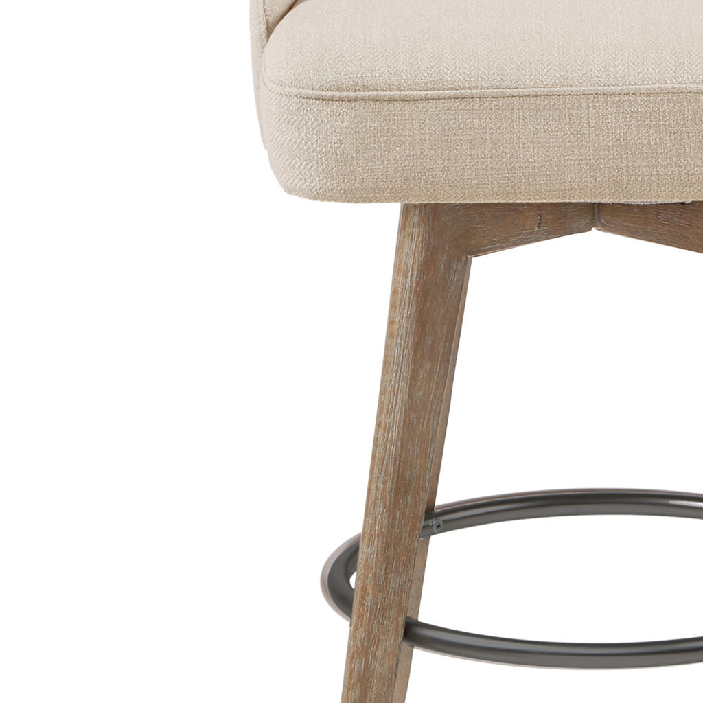 Mearce - Set of 2 - 26" Swivel Counter Stool with Sand Upholstered Seat, Solid Wood Legs