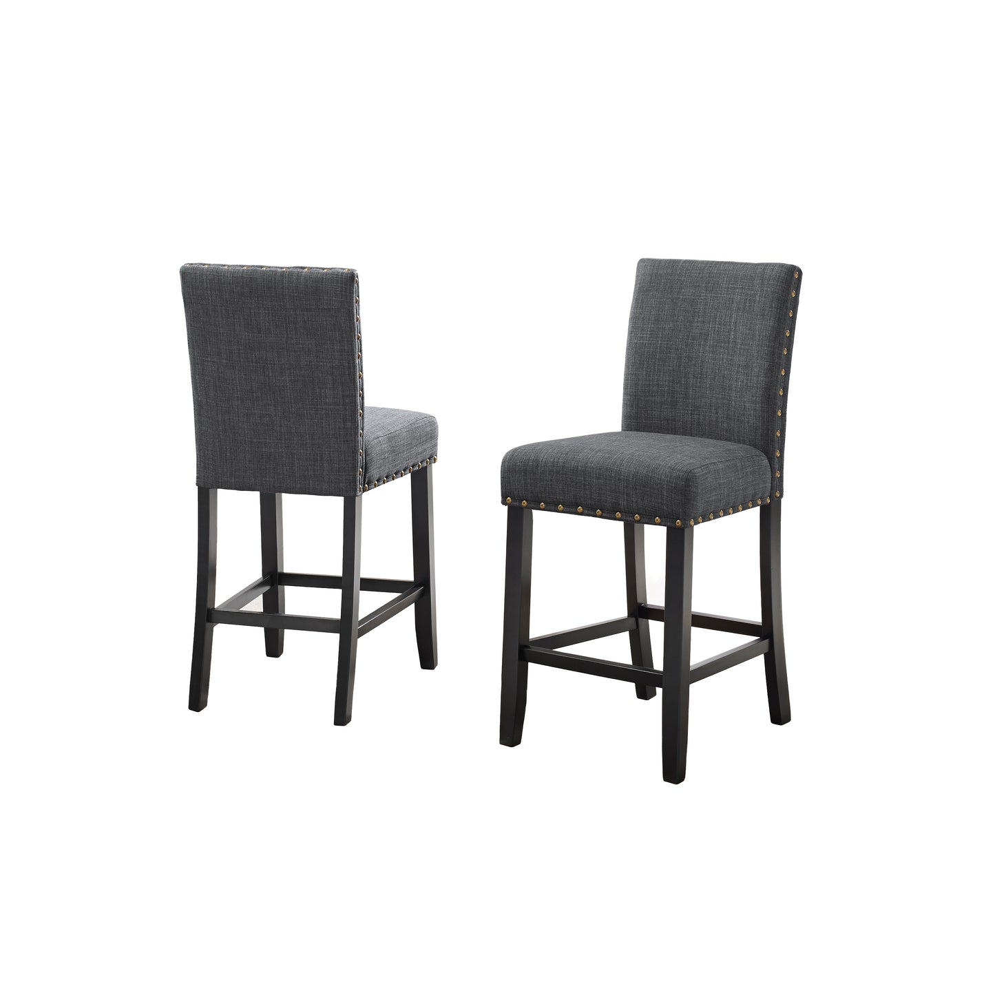 Loman- Set of 2 - 28" Gray Fabric Counter Height Stools with Nailhead Trim