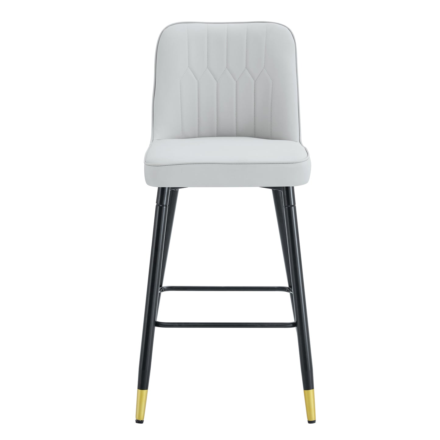 Hamilton - Set of 2 - 29" Light Gray PU Bar Stools with Gold-Decorated Black Metal Legs and Footrest