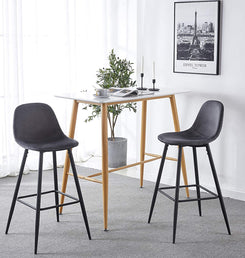 Nero - Set of 2 - 30" Dark Grey Velvet Bar Stools with Backrest, Black Metal Legs, and Footrests