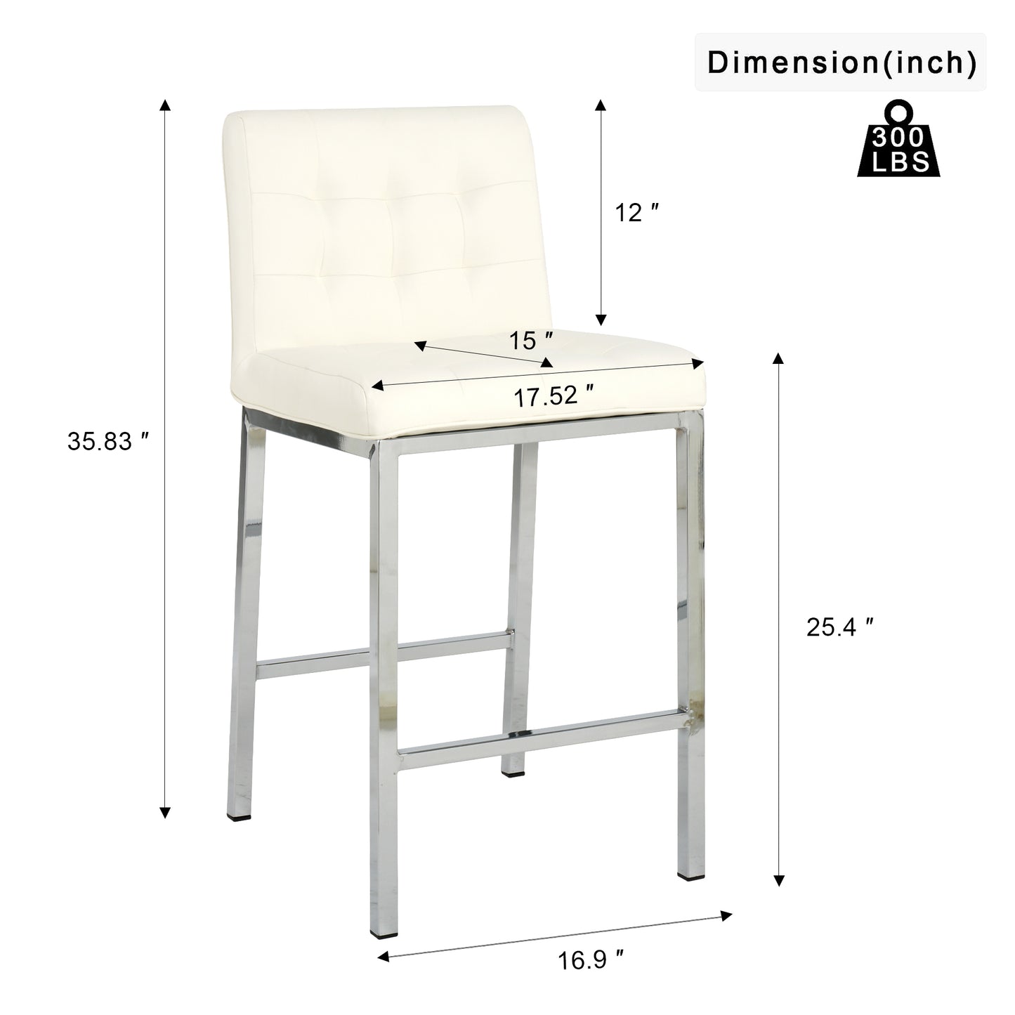 Howland - Set of 2 - 26" White PolyUrethane Bar Stools with Electroplated Legs - Modern High Counter Stools for Kitchen & Restaurant