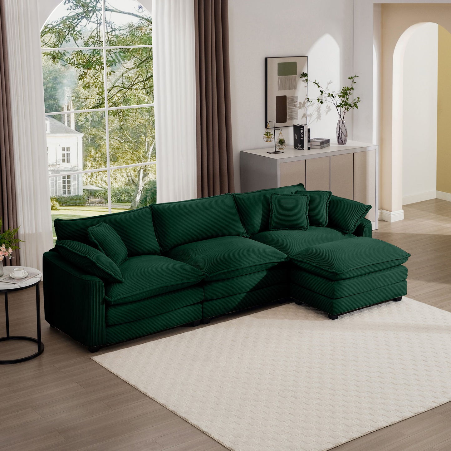 Modern Modular Cushion Sofa With Ottoman, Low Back, Deep Seating Sofa Set