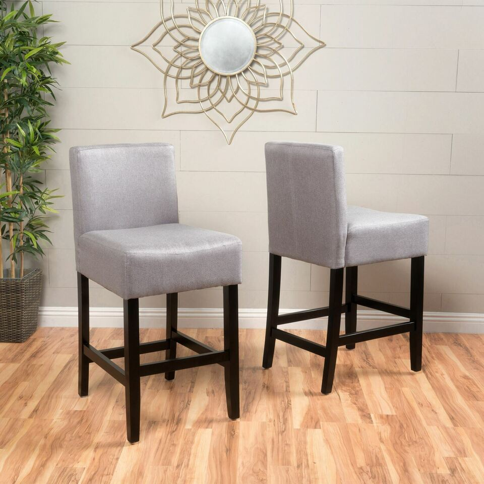 Zamiro - Set of 2 - 24 Light Grey Upholstered Counter Stools with Solid Wood Legs