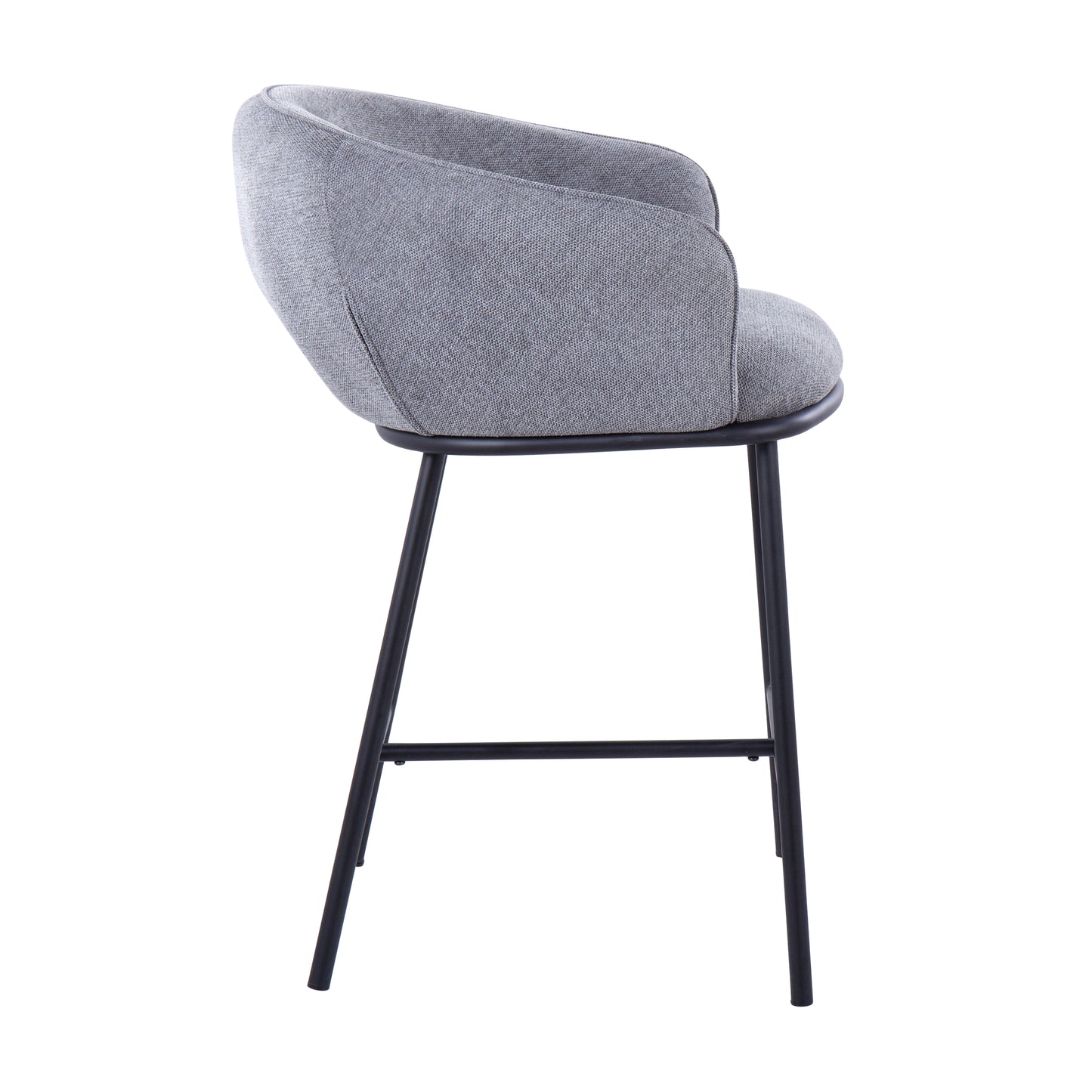 Aravine - Set of 2 - 24" Black Metal and Grey Fabric Counter Stools with Contemporary High Back Design