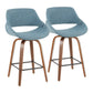 Arlivo - Set of 2 - 30" Walnut & Blue Noise Mid-Century Modern Counter Stools