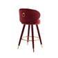 Cylvara - Set of 2 - 28" Claret Red Velvet Counter Height Bar Stools with Solid Wood Legs and 360° Swivel