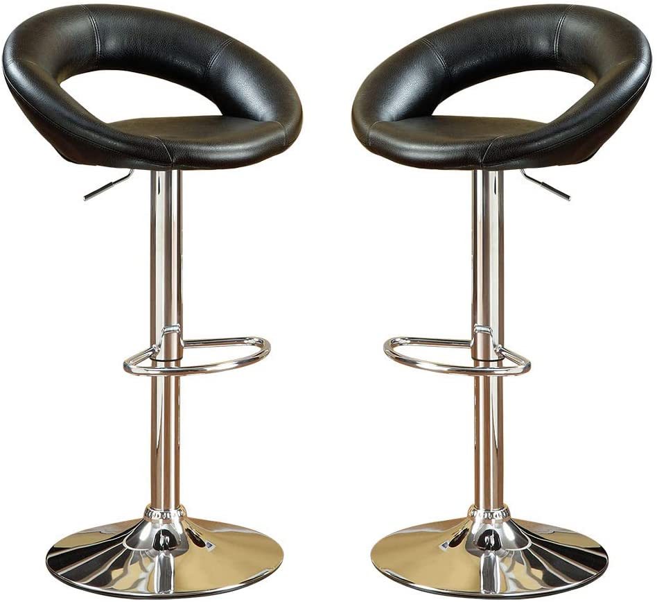 Hutchinson - Set of 2 - 26" Black Faux Leather Adjustable Bar Stools with Chrome Base