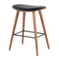 Simonea -Set of 2 – 26" Mid-Century Modern Counter Stools in Walnut & Black Faux Leather, Stylish & Comfortable Kitchen or Bar Seating