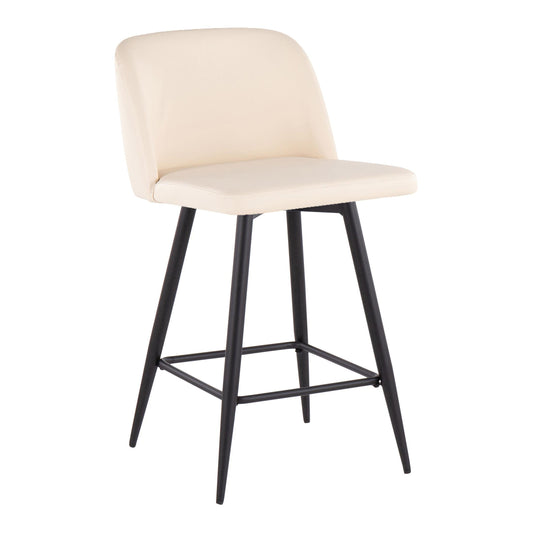 Loris - Set of 2 - 24" Cream Faux Leather Counter Stools with Black Metal Frame