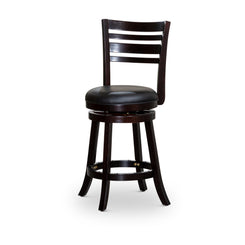 Wellington - Set of 2 - 24" Counter Height Swivel Stools, Espresso Finish with Black Leather Upholstered Seat