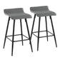 Talon - Set of 2 - 28" Grey Faux Leather Counter Stools with Black Steel Frame and Low Back