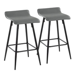 Talon - Set of 2 - 28" Grey Faux Leather Counter Stools with Black Steel Frame and Low Back