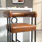 Liristh - Set of 2 - 24" Light Brown PU Upholstered Bar Stools, Modern Curved Backrest, Black Metal Legs