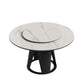 Modern Sintered Stone Dining Table With Round Turntable And Metal Pedestal - White