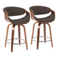 Celvyn - Set of 2 - 30" Mid-Century Modern Swivel Counter Stools in Charcoal Fabric with Walnut Wood Base