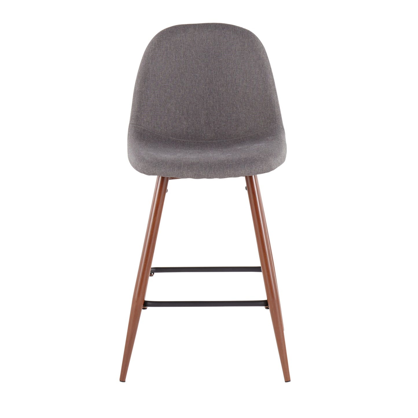 Pryvane - Set of 2 - 24" Mid-Century Modern Counter Stools in Walnut Wood and Charcoal Fabric