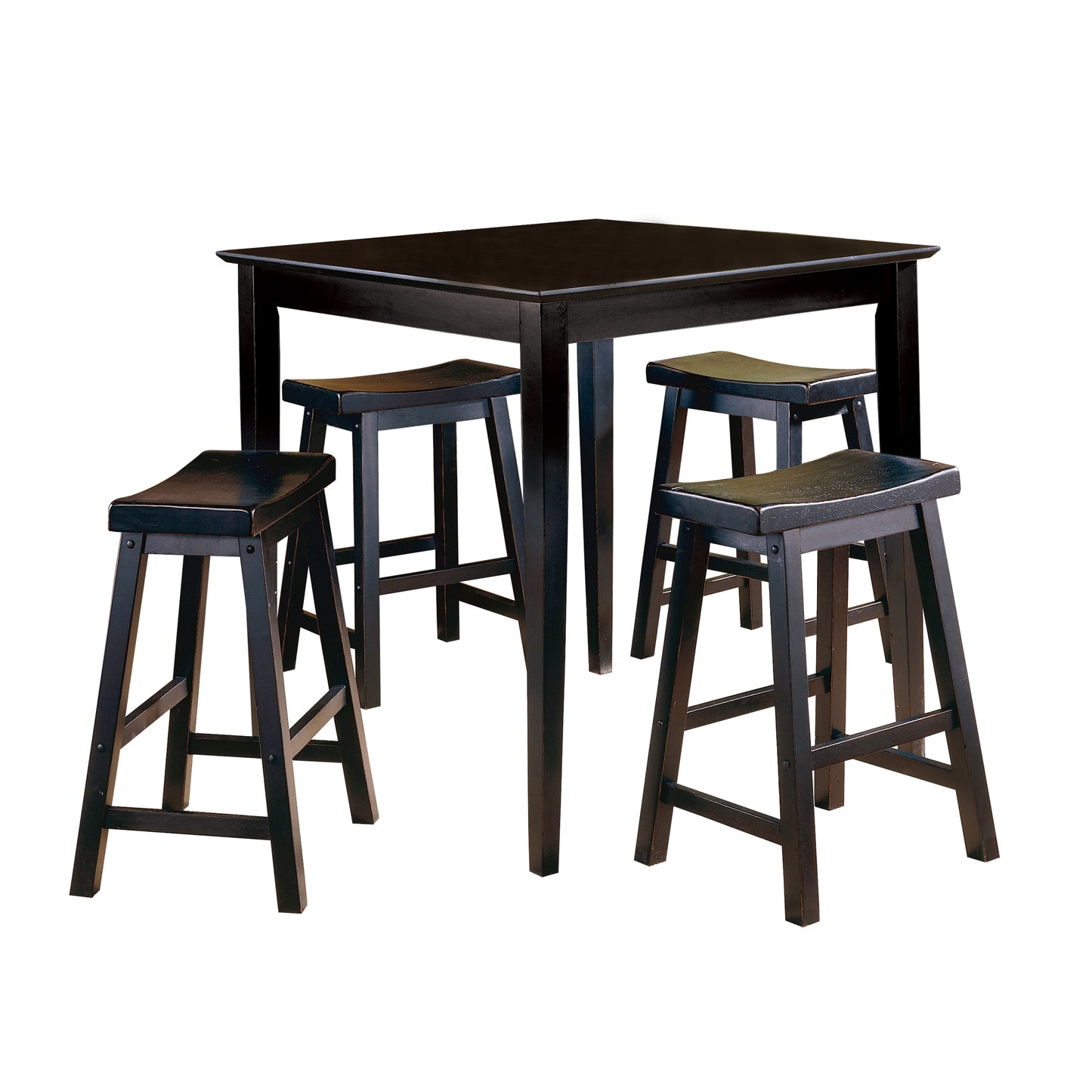 Spirata 24" - Set of 2 - Black Swivel Saddle Seat Counter Height Stools - Solid Wood Casual Dining Chairs