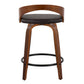 Gregor - Set of 2 - 24" Walnut Wood Mid-Century Modern Counter Stools with Brown Faux Leather and Swivel