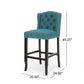 Votani - Set of 2 - 31" Teal Fabric Tufted Wingback Counter Stools with Dark Brown Legs