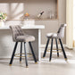 Evra - Set of 2 - Dark Gray Velvet Bar Stools with 360° Swivel, Rivet Detailing, and 26" Seat Height