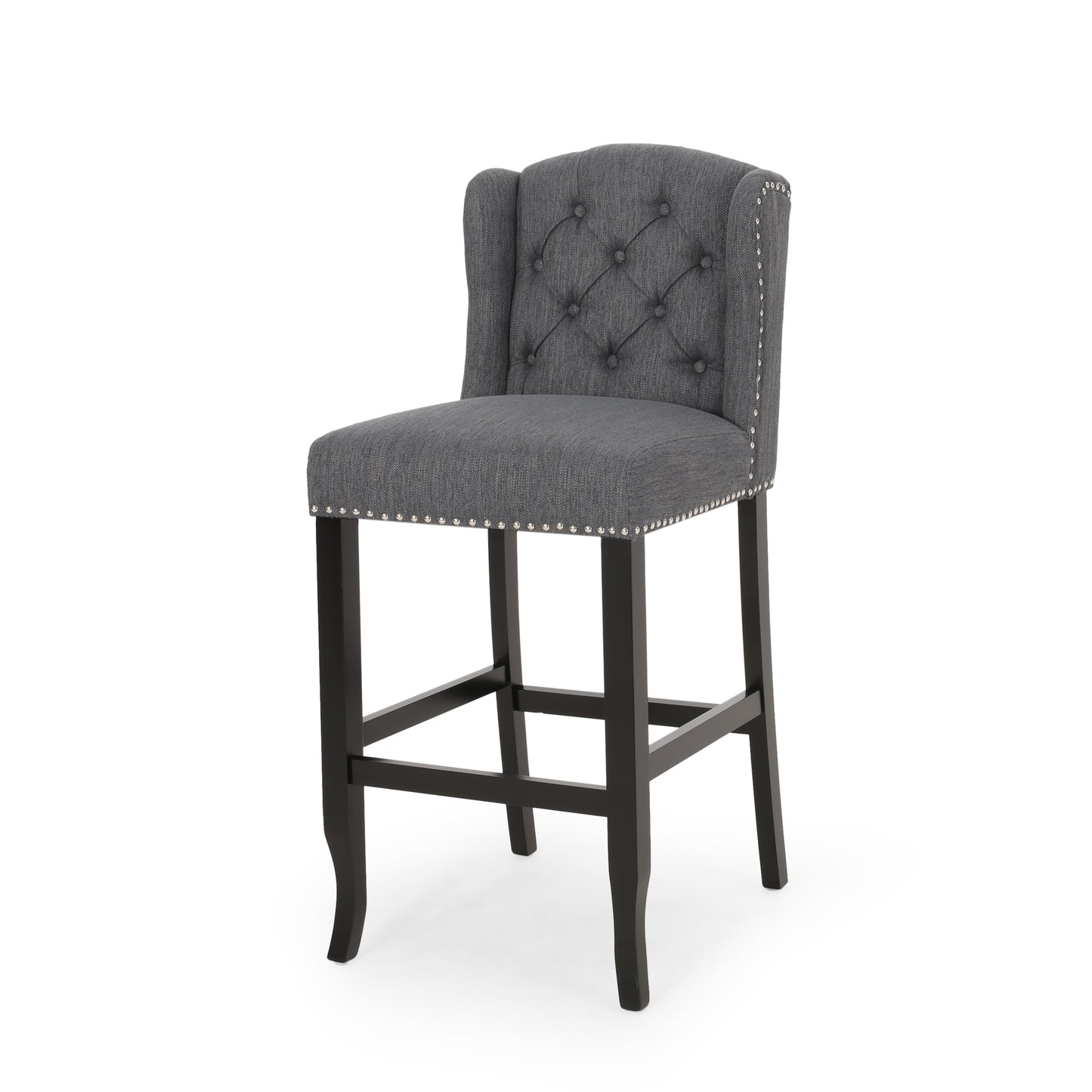 Viora - Set of 2 - 30" Charcoal & Dark Brown Fabric Tufted Wingback Counter Stools