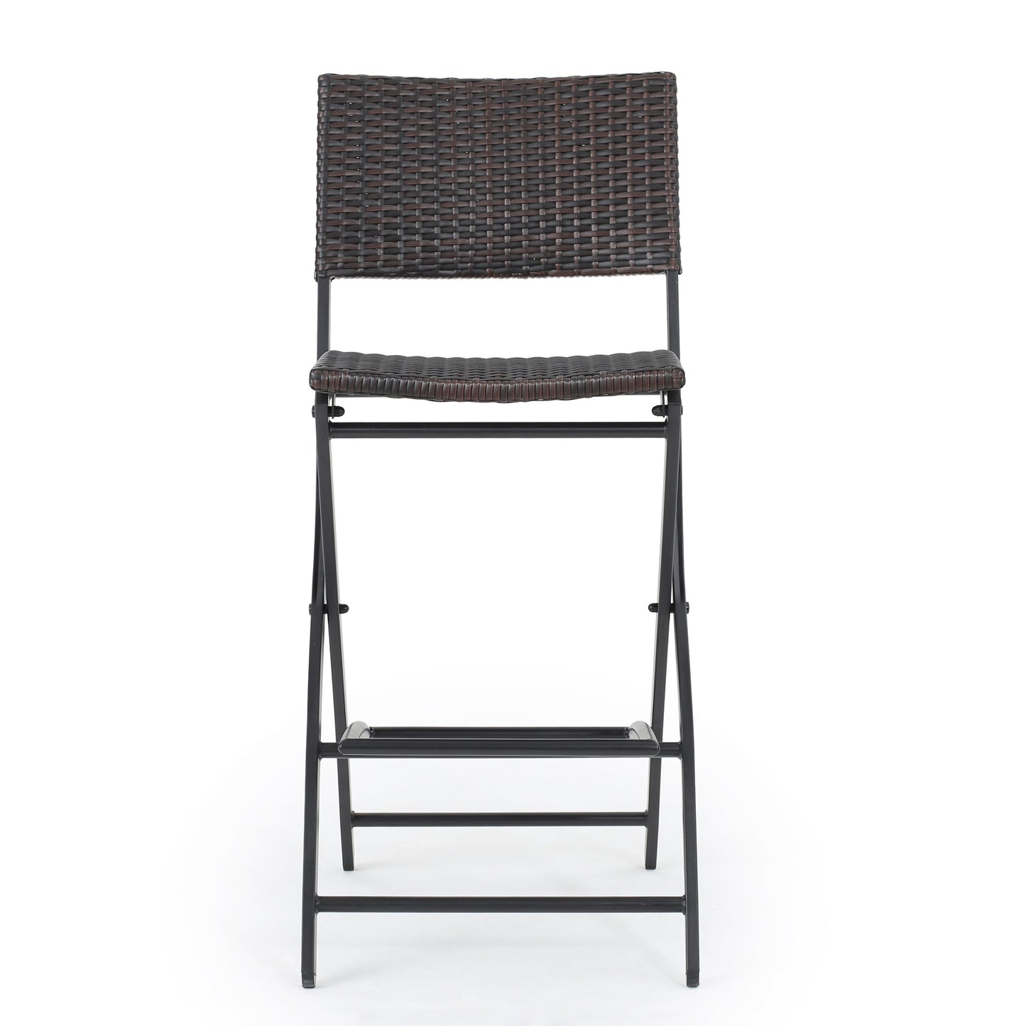 Haverstone - Set of 2 - 28" Multibrown Wicker Barstools, Foldable Faux Rattan Patio Chairs with Iron Frame