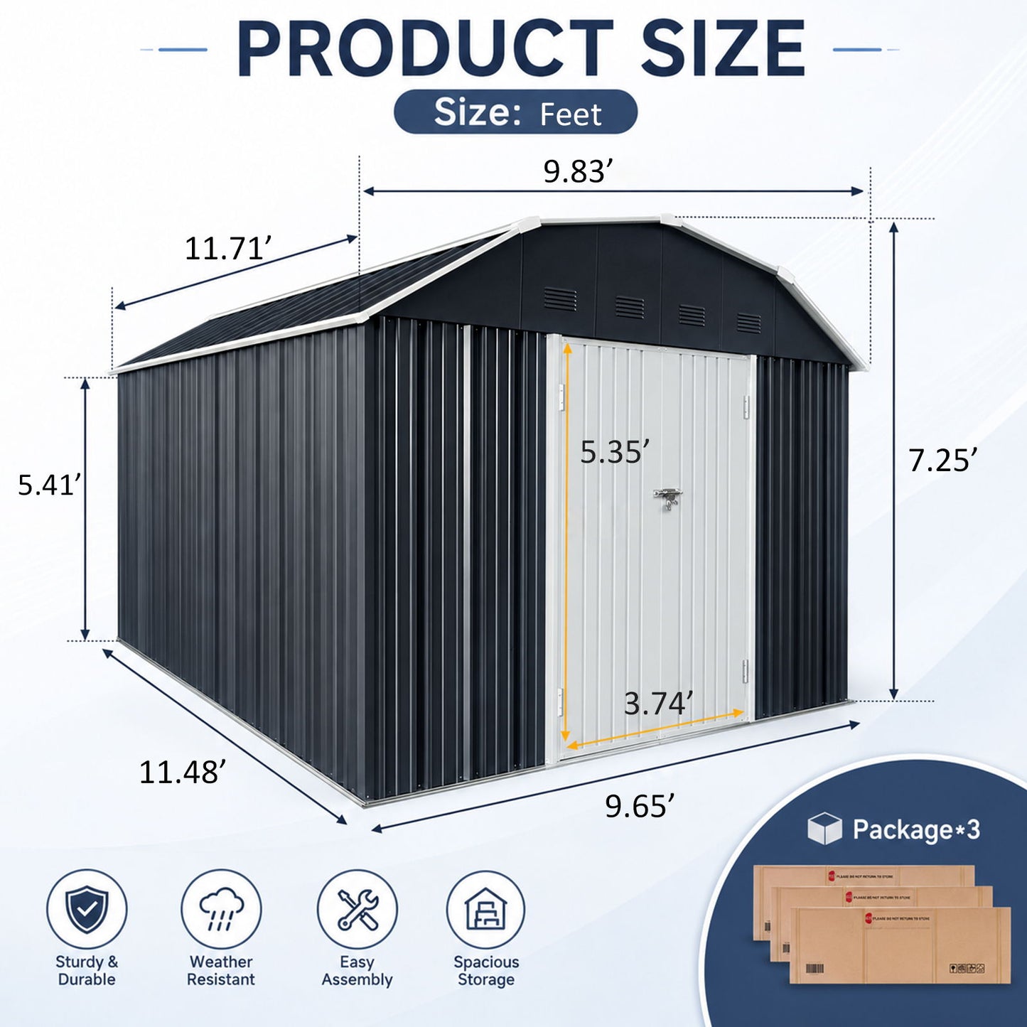 10 Ft X 12 Ft Outdoor Metal Storage Shed With Arch Roof With Lockable Doors For Backyard Garden Patio Lawn - Black