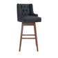 Helvion - Set of 2 - 29.92" Black Linen Swivel Counter Height Bar Stools with Solid Wood Legs and High Back