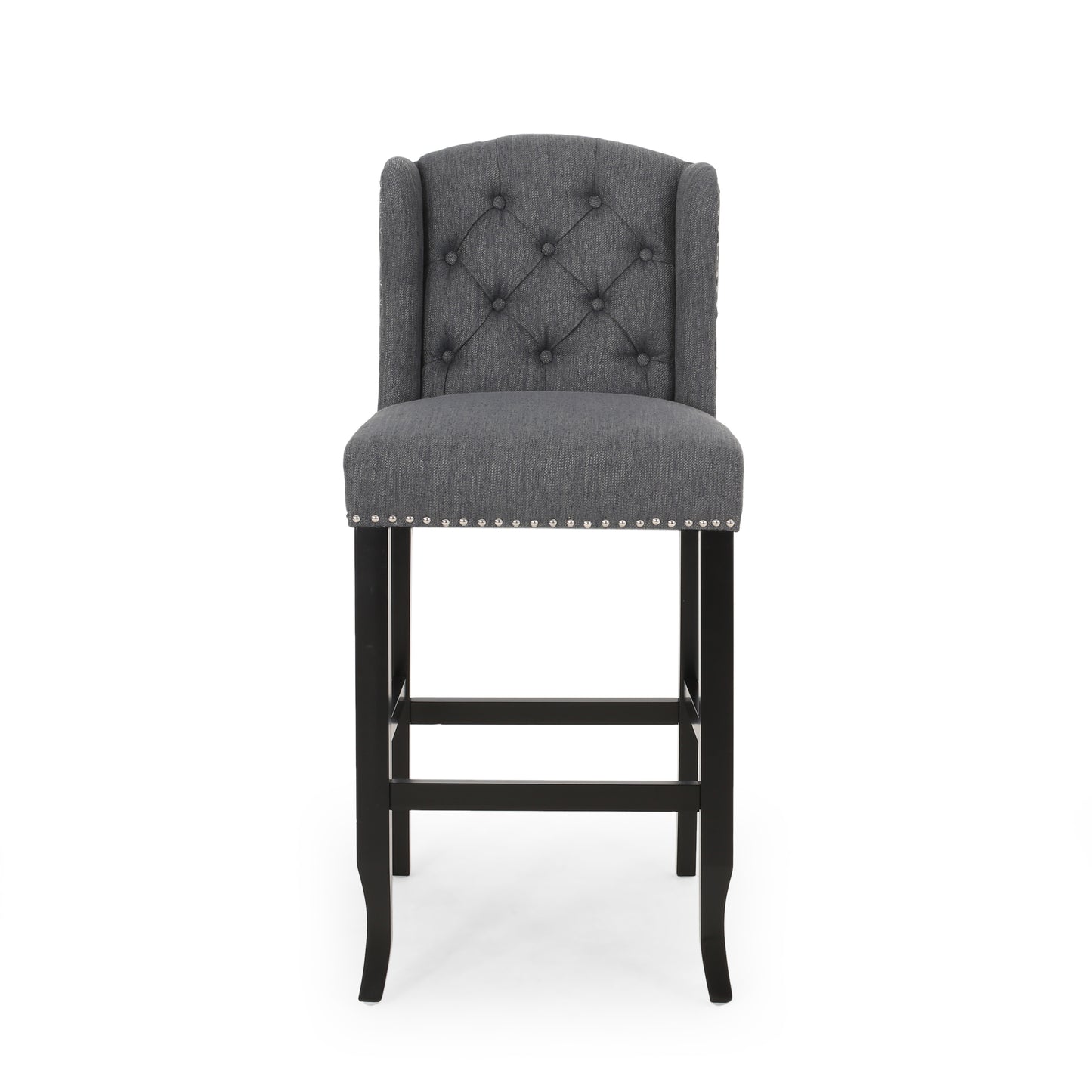 Viora - Set of 2 - 30" Charcoal & Dark Brown Fabric Tufted Wingback Counter Stools