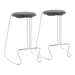 Crosley - Set of 2 - 26" White Steel & Grey Faux Leather Contemporary Counter Stools for Modern Dining & Bar Seating