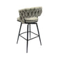 Malor - Set of 2 - 39" Grey Woven Linen Bar Stools with 360° Swivel Seat, Padded Backrest, Footrest, and Black Metal Legs