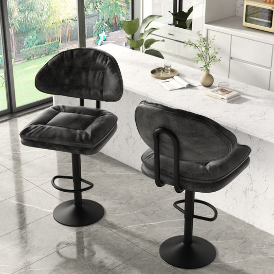 Requiem - Set of 2 - 24"-33" Dark Gray Adjustable Swivel Bar Stools with Ergonomic Back and Upholstered Seats