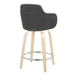 Erylis - Set of 2 - 24" Contemporary Swivel Counter Stools in Dark Grey Fabric with Natural Wood Base and Chrome Footrest