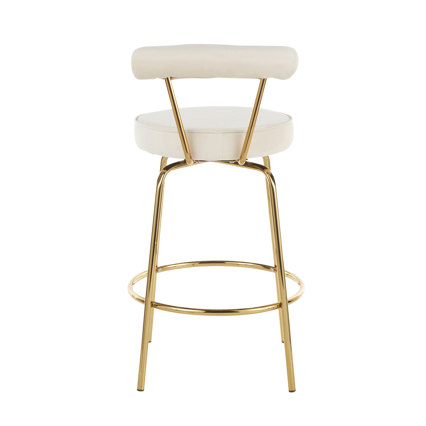 Remington - Set of 2 - 33.75" Gold Metal Counter Stools with Cream Velvet Upholstery