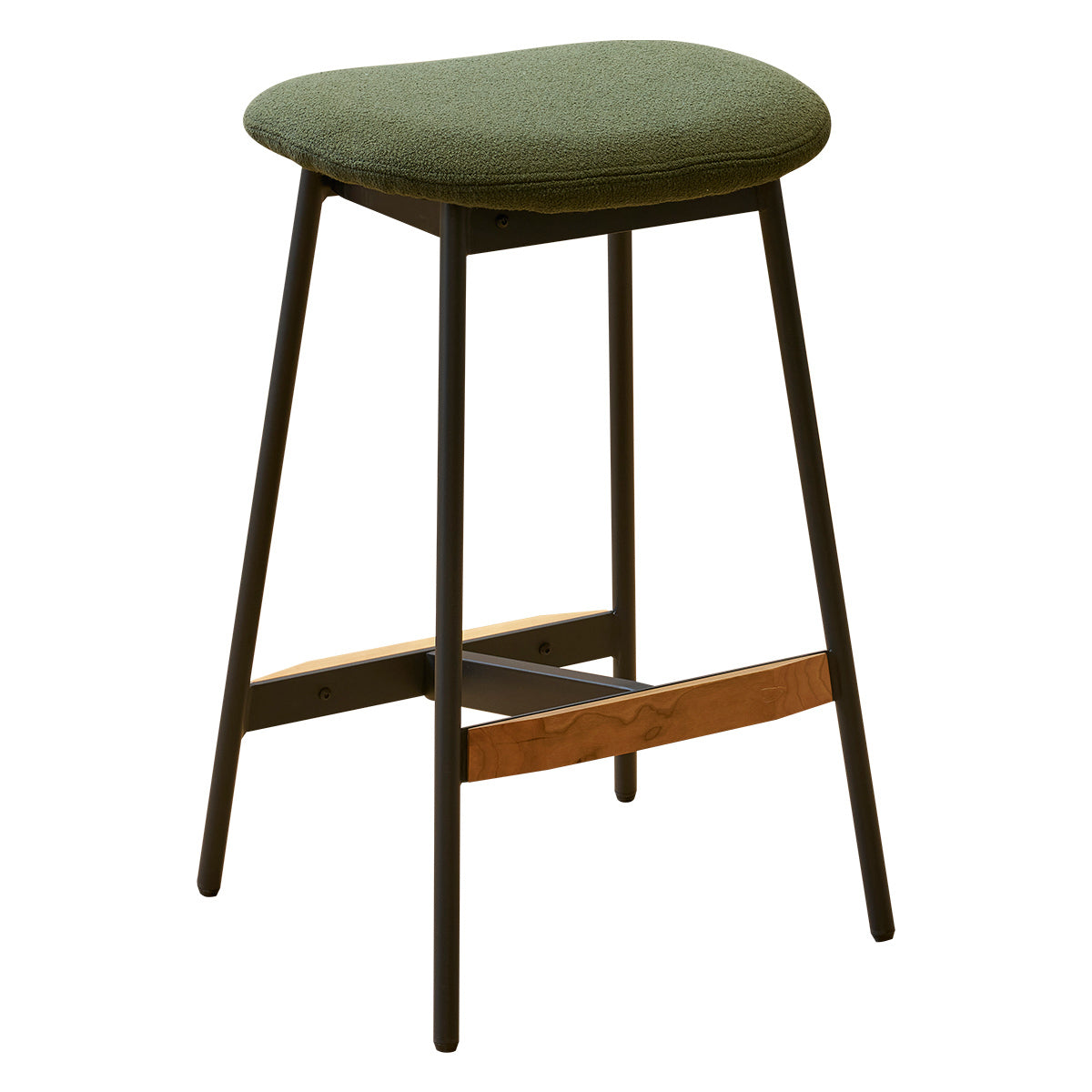 Edith - Set of 2 - 29.5" Green Bar Stools Seat Height - Upholstered Backless Chairs with Sturdy Metal Frame