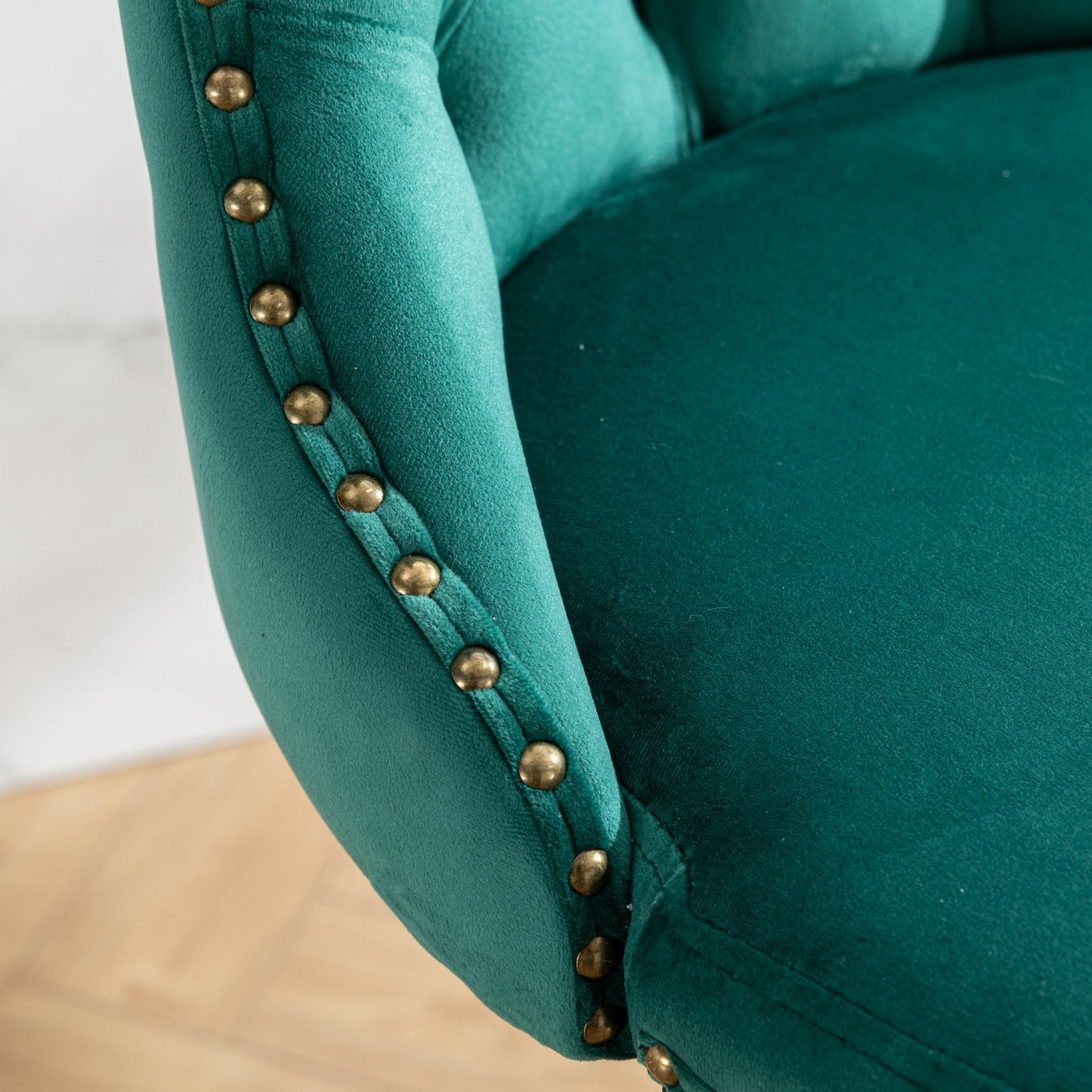 Luxury  - Set of 2 - 25" Green Velvet Swivel Barstools with Adjustable Seat Height, Upholstered Tufted Chairs & Copper Nailheads