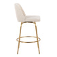 Luriani - Set of 2 - 26" Fixed-Height Counter Stools with 360° Swivel, Cream Noise Fabric & Gold Metal Base