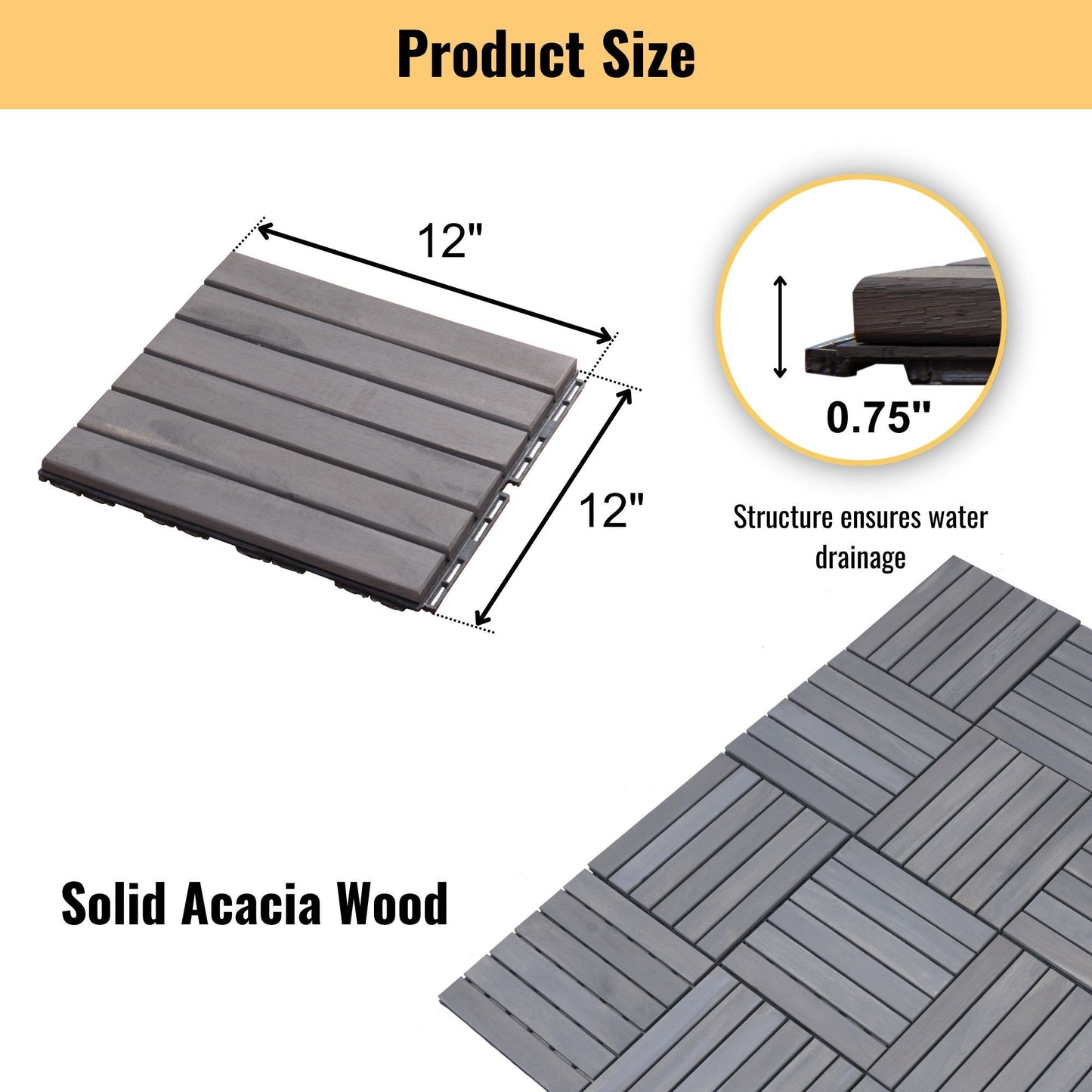 Interlocking Deck Tiles Striped Pattern, Waterproof Anti Mildew Brown