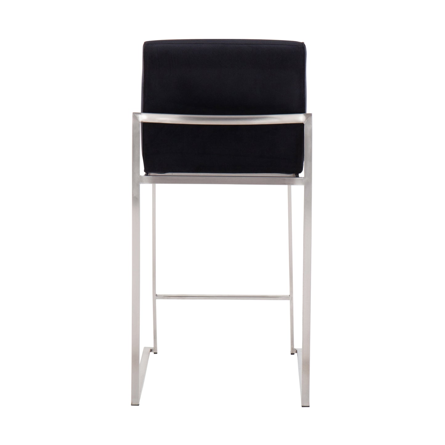 Frampton - Set of 2 - 24" Black Velvet High Back Counter Stools with Stainless Steel Frame