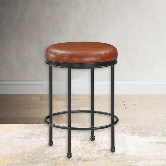 Michal - Set of 2 - 25" Backless Counter Stools with Caramel Faux Leather Seat