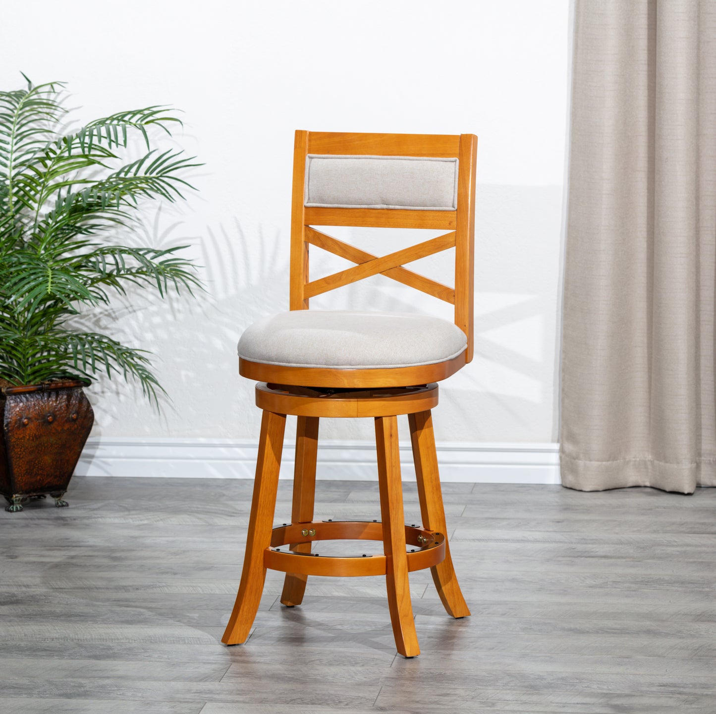 Xander - Set of 2 - 24" Counter Height Swivel Stool with Beige Fabric Seat and Natural Wood Finish