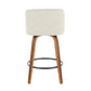 Tretz - Set of 2 - 26" Walnut & Cream Mid-Century Modern Counter Stools with Upholstered Seat