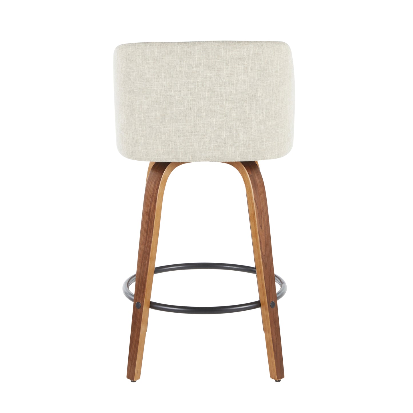 Tretz - Set of 2 - 26" Walnut & Cream Mid-Century Modern Counter Stools with Upholstered Seat