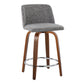 Thuralis - Set of 2 - 24" Grey Fabric Swivel Counter Stools with Walnut Wood Frame and Chrome Footrest