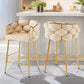 Kobe - Set of 2 - 26" Natural Swivel Counter Stools with Tufted Back, Seat, and Polished Silver Footrest