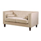 Button Tufted Square Arm Loveseat Sofa With Nailhead Trim, Upholstered 2 Seater Couch - Ivory