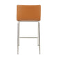 Maxorith - Set of 2 - 26" Contemporary Counter Stools with Brushed Stainless Steel Frame and Camel Faux Leather Upholstery