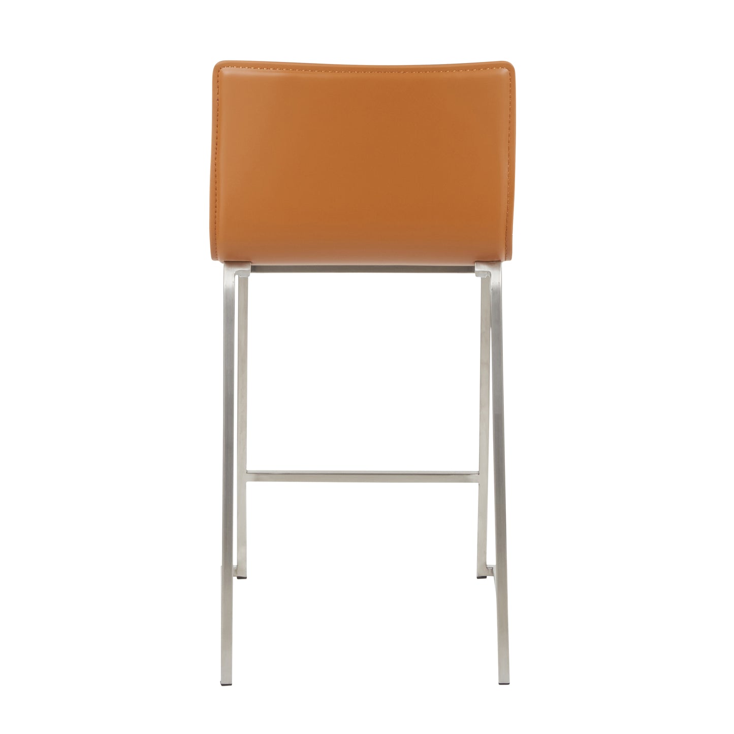 Maxorith - Set of 2 - 26" Contemporary Counter Stools with Brushed Stainless Steel Frame and Camel Faux Leather Upholstery